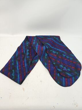 Embroidered Multi-Color Patterned Knit Scarf - Blue/Purple/Turquoise